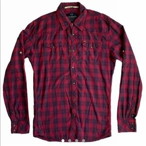 Scotch and Soda Mens Red and Black Plaid Button Up (size large)